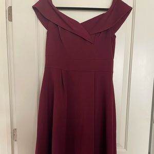 Maroon Off-Shoulder Hi-Low Dress